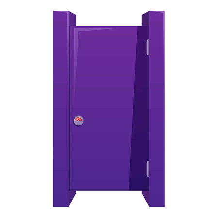 Public toilet cabin icon showing restroom availability with its purple door closed and the engaged sign lit in redのイラスト素材