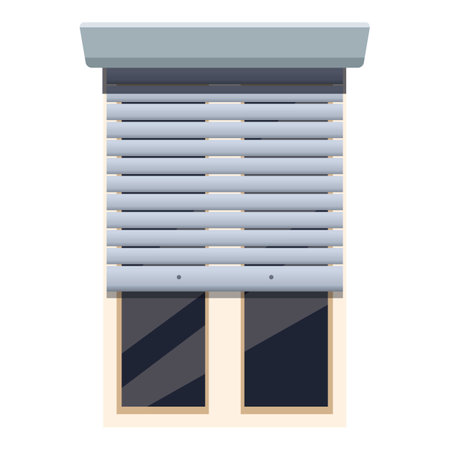 Window is being covered by a blue roller shutter, providing security and privacyのイラスト素材