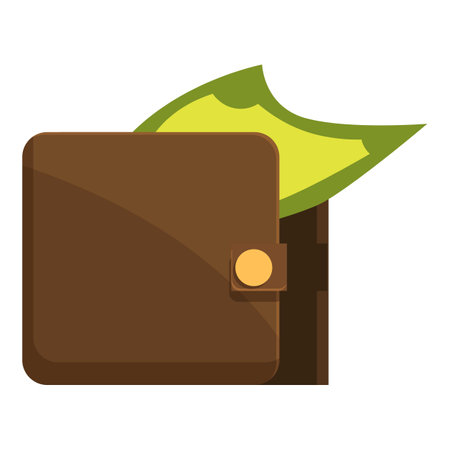 Brown leather wallet with a bill slightly sticking out from the topのイラスト素材