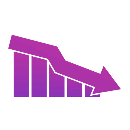Purple gradient bar graph is showing a negative trend with a downward arrow