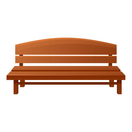 Illustration featuring a wooden bench with curved back rest, useful element for urban or park related design projectsのイラスト素材