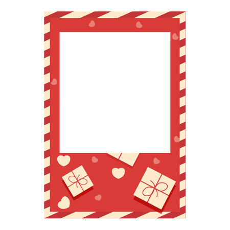 Red photo frame decorated with hearts and gifts, perfect for valentines day projectsのイラスト素材