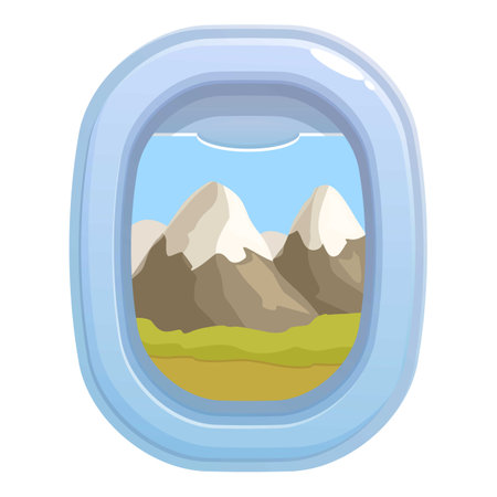 View of a beautiful mountain landscape with snow capped peaks from an airplane windowのイラスト素材