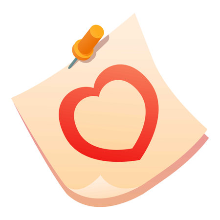 Paper note is pinned with a red heart representing love, affection, and romanceのイラスト素材