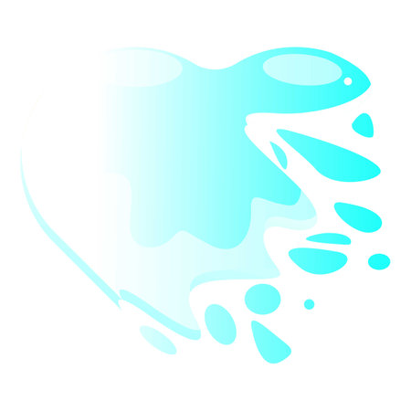 Blue liquid is forming a heart shape with drops splashing from it on a white backgroundのイラスト素材