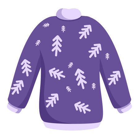 Purple christmas sweater featuring stylized white christmas treesのイラスト素材