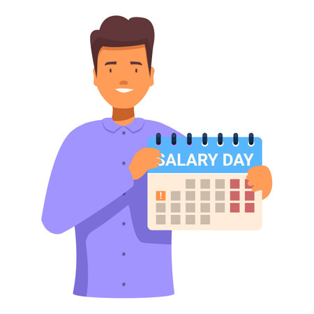 Happy employee holding a calendar with the words salary day circled, excited about payday and receiving wagesのイラスト素材