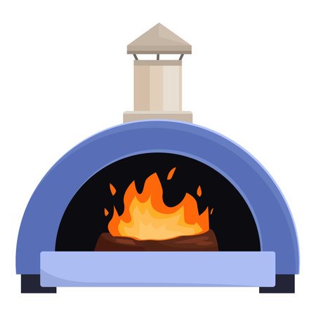 Traditional outdoor pizza oven with burning wood fire for baking bread and pizzaのイラスト素材