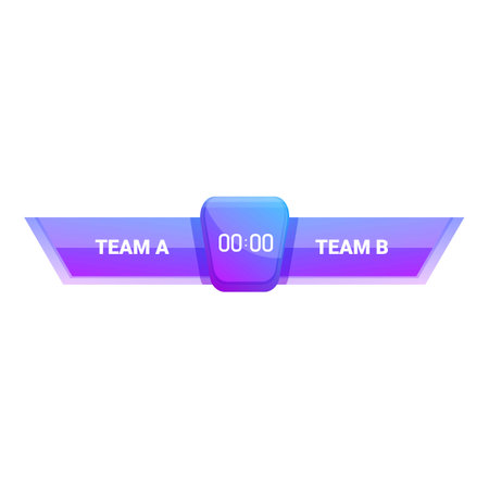 Digital clock is showing the score is tied zero to zero at the start of a sporting event between two teamsのイラスト素材