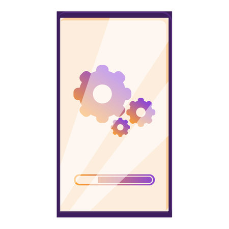 System update being installed on a smartphone, with a progress bar and gearsのイラスト素材