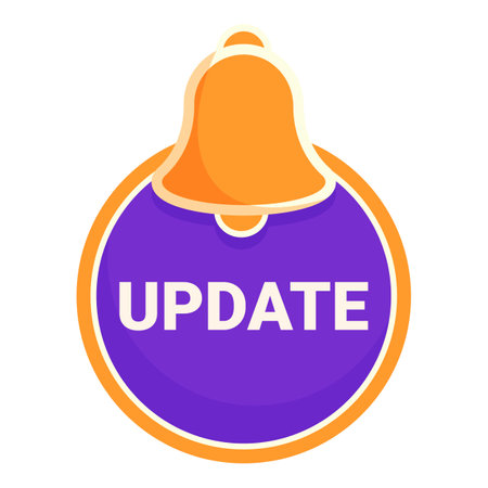 Notification bell is ringing on a purple button to let you know about a new software updateのイラスト素材