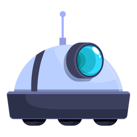 Cartoon style illustration of a space exploration robot exploring a new planet, with antenna and big eye, in ufo futuristic styleのイラスト素材