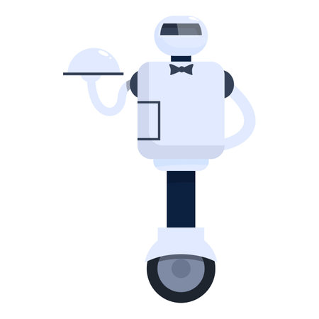Modern robot waiter serving food on a tray using futuristic technologyのイラスト素材