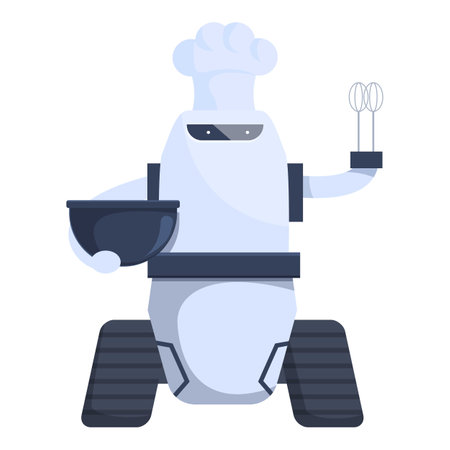 Robot chef is holding a whisk and bowl, ready to start cookingのイラスト素材