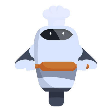 Futuristic robot chef is holding a rolling pin, showcasing the future of cooking and culinary technologyのイラスト素材