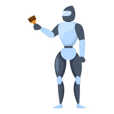 Modern robot is holding a paintbrush, showcasing the concept of artificial intelligence in creative fieldsのイラスト素材