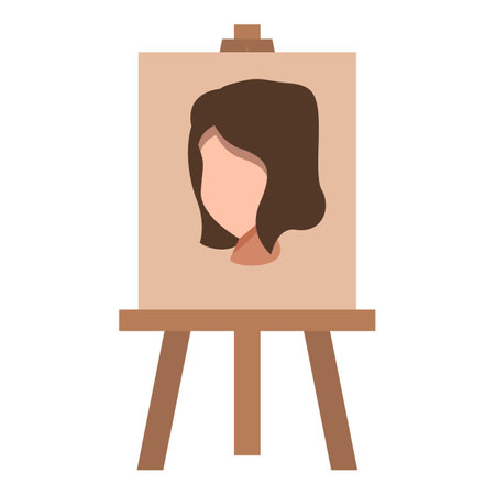 Wooden easel holding canvas presenting an unfinished painting depicting a woman with brown hairのイラスト素材