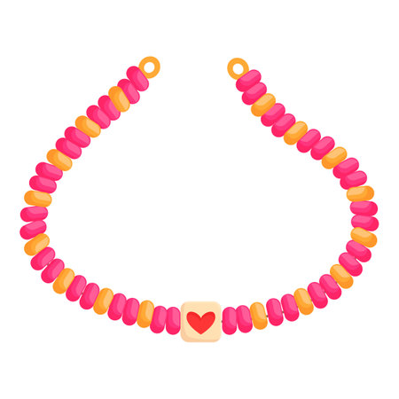 Pink and yellow bead necklace with heart shape pendant representing love, affection and romanceのイラスト素材