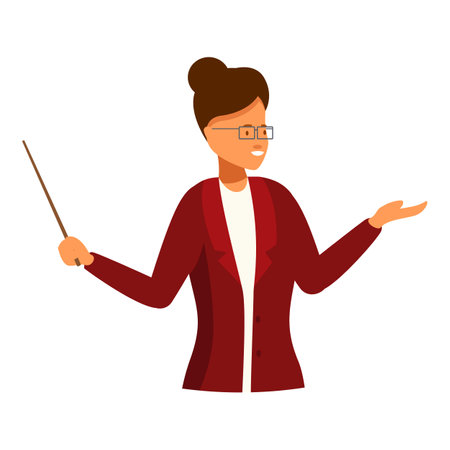Female teacher is holding pointer and giving lesson in classroomのイラスト素材