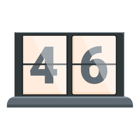 Retro flip clock is displaying the number 46 on a white backgroundのイラスト素材