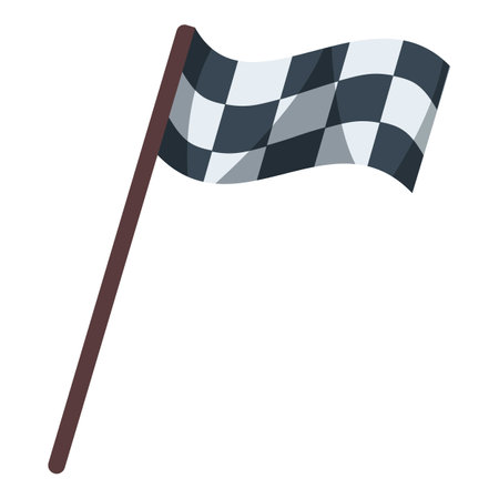 Checkered flag waving on pole, signaling the end of a raceのイラスト素材