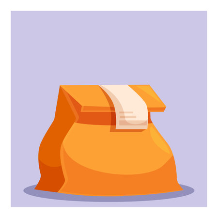 Illustration of an orange paper bag standing up with a receipt sticking out of the topのイラスト素材