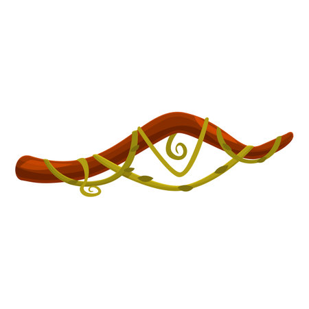 Cartoon curved wooden stick with an eye shaped vine growing on it, isolated on a white backgroundのイラスト素材