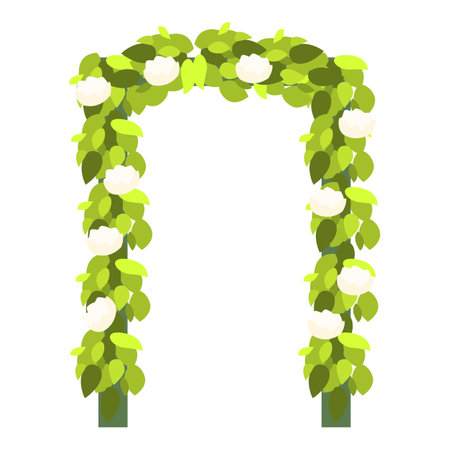 Wedding arch decorated with white flowers and green leaves, perfect for creating a romantic atmosphereのイラスト素材