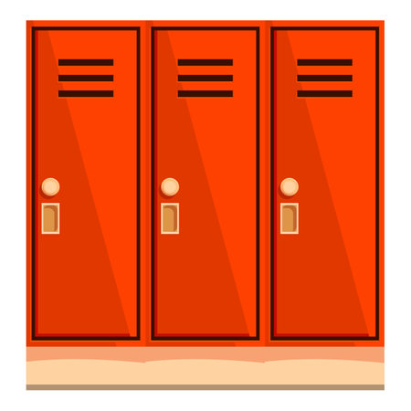 Row of bright orange metal school lockers is waiting for students to come after the breakのイラスト素材