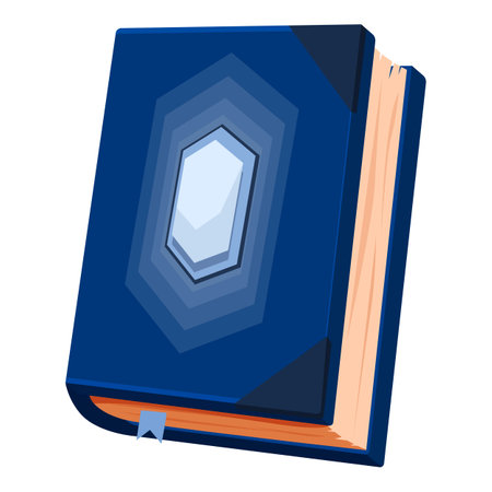 Magic book with crystal gem holding ancient knowledge on cover, isolated on white backgroundのイラスト素材