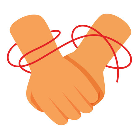 Two hands holding each other, tied with a red thread, symbolizing an unbreakable bondのイラスト素材