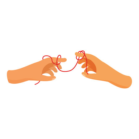 Two hands are connecting with red string symbolizing an unbreakable bondのイラスト素材