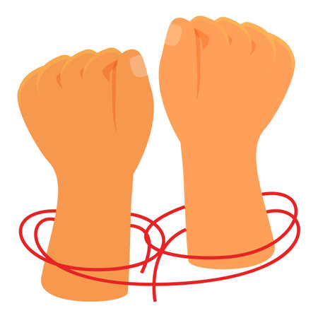 Two hands are clenching their fists, showing strength and connection despite being tied together with red stringのイラスト素材