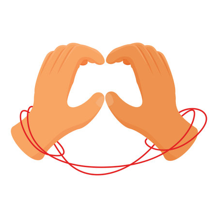 Hands tied with red thread are making heart shape, love and relationship conceptのイラスト素材