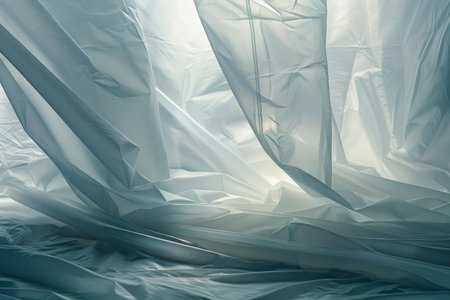 Sunlight shining through layers of translucent white fabric creating an abstract backgroundの素材
