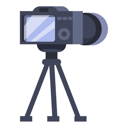 Professional digital camera standing on tripod making high quality photo or video contentのイラスト素材