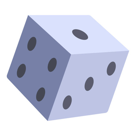 Blue six sided dice falling through the air, showcasing three of its sides