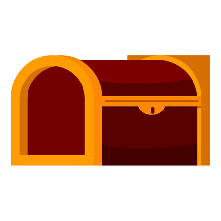 Open antique chest made of wood with gold accents is showing the inside compartmentのイラスト素材