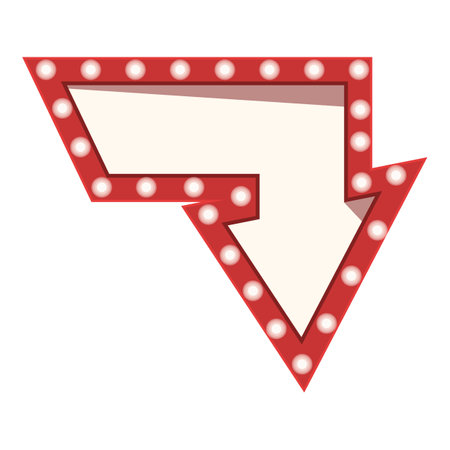 Red neon sign arrow pointing down with light bulbs is a great design element for any projectのイラスト素材