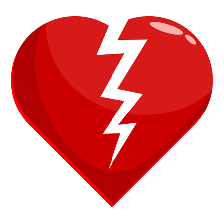 Red heart is being split by a lightning bolt, representing a sudden and painful separationのイラスト素材
