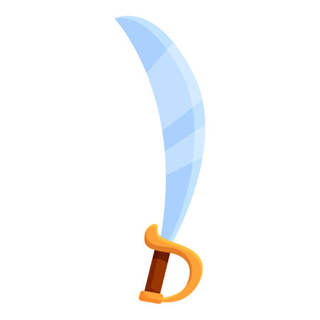 Sharp curved sword with golden handle is standing upright, resembling a pirate cutlassのイラスト素材