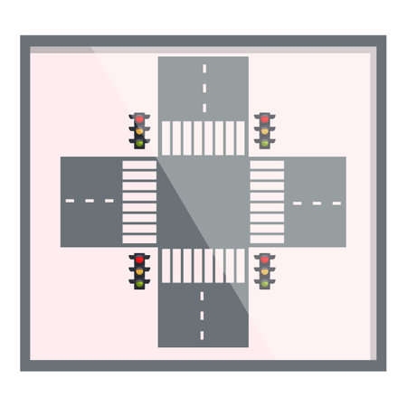 Driving school test showing a crossroad with traffic lights, illustrating road safety and traffic regulationsのイラスト素材