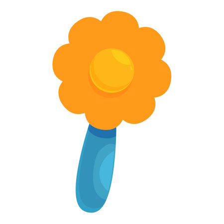 Orange and blue baby rattle toy with flower shape for entertaining newbornのイラスト素材