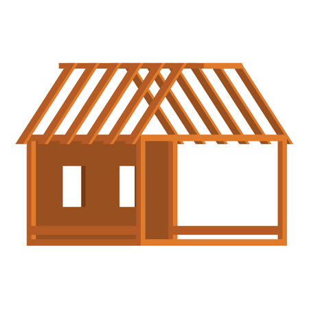 Wooden house frame is being constructed with timber beamsのイラスト素材