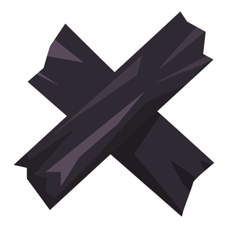 Simple vector illustration of two pieces of black duct tape stuck together in a cross shapeのイラスト素材