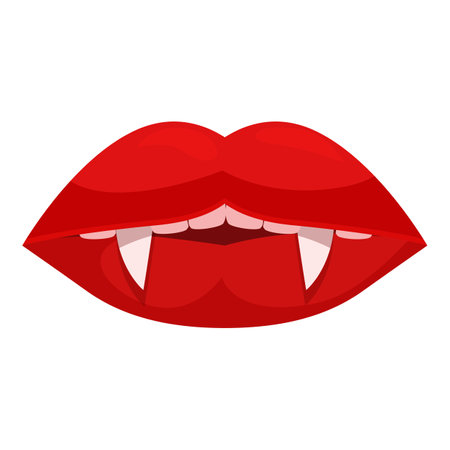 Red vampire lips showing fangs baring teeth for halloweenのイラスト素材