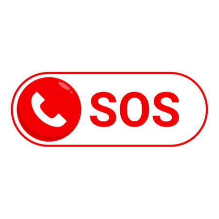 Red emergency button with sos message for requesting help
