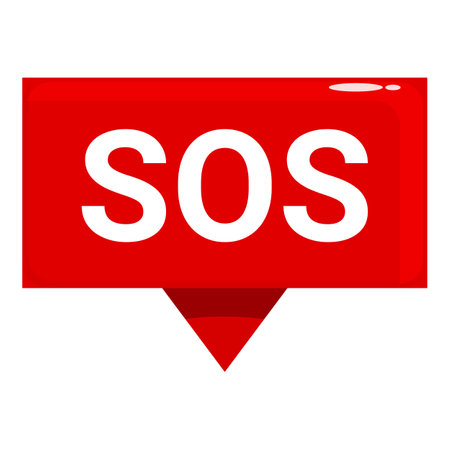 Red glossy pin showing sos message on a white backgroundのイラスト素材