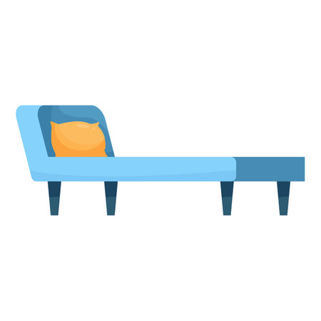 Modern blue chaise lounge sofa with yellow pillow is ideal for relaxing in a stylish living roomのイラスト素材
