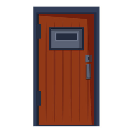 Brown wooden door with a glass panel is closing, providing a sense of security and privacyのイラスト素材